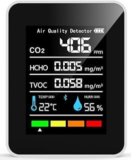 Air Quality Monitor Indoor, 5 in 1 CO2 Monitor CO2 Detector Portable Air Quality Meter Carbon Dioxide Monitor with LCD Display, for Home Kitchen Office Car