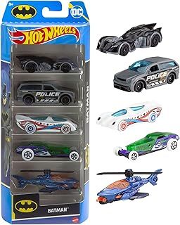 Hot Wheels 1:64 Scale Toy Cars, Set of 5 Batman-Themed Vehicles, HXD61