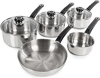 Morphy Richards 970002 Induction Frying Pan and Saucepan Set With Lids, Stay Cool Handles, Themocore Technology, Stainless Steel Pan Set, 5 Piece Set