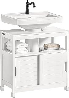 SoBuy FRG128-II-W, Under Sink Bathroom Storage Cabinet with Double Sliding Doors, Suitable for Pedestal Sinks, White