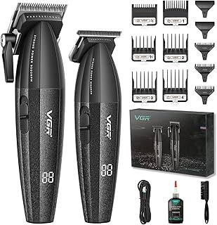 VGR 640 Professional Hair Clippers for Men, Cordless Barber Clippers and Trimmers Set, Zero Gap T-Blade Hair Cutting Kit, DLC Coated Ceramic Blade Premium Gift Barber Kit with LED Display(Black)