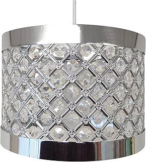 East Fit Chandelier Style Ceiling Light Shade Droplet Pendant Acrylic Crystal Bead (Moda Silver)