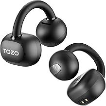 TOZO OpenEarRing Open Ear Headphones, Clip On Earphones, Lightweight Comfort, Wireless Open Ear Earbuds with Smart Digital Display, 40H Playtime, IPX5 Waterproof, Bluetooth 5.4, Custom EQ via App