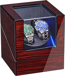 ANWBROAD Watch Winder for Automatic Watches Double Watch Rotator with Super Quiet Motor Flexible Watch Pillows LED Backlight Wooden Watch Turner Watch Shaker 5 Modes Battery or USB JWW001Y