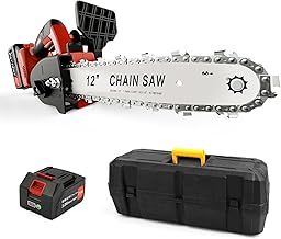 Cordless Electric Chainsaw 12 Inch, 21 V Brushless Bettery Chainsaw with 2 Chains, 1 Guide Bar, 3000mAh Battery, Chain Saw Auto-Lubrication, Tool-Less Chain Tension, for Garden Tree Pruning