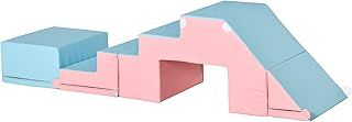HOMCOM Soft Play Set, 2 Piece Baby Foam Blocks Climb and Crawl Activity Toys, Toddler Soft Play Equipment for 1-3 Years, Pink Blue