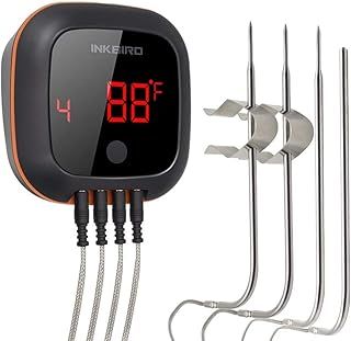 INKBIRD IBT-4XS BBQ Thermometer Bluetooth Meat Thermometer Wireless Smart BBQ Meat Thermometer ℉/℃ with Rechargeable Battery Rotatable Screen Bluetooth Meat Probes (Meat Thermometer + 4 Probes)