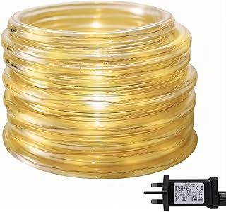 ANSIO® Christmas Lights - 100 LED 10m Warm White Rope Lights, Indoor & Outdoor with 8 Modes for Christmas Decorations & Garden Parties - Mains Powered