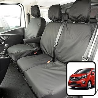 Tailored Seat Covers for Vauxhall Vivaro (Crew Cab) Sportive (2014-2019) [Driver Seat + Double Passenger Seat] Airbag Compatible, Heavy-Duty Work Seat Protection Accessories