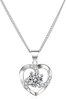 HAISWET 925 Sterling Silver Heart Cubic Zirconia Lover Pendant Necklace