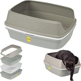 Grey Scoopless Litter Tray Large or Jumbo Sifting Toilet Box High Sided XL (Large Tray)