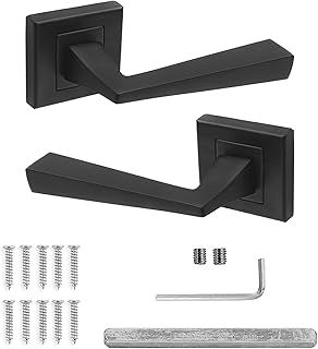 Decoranddecor Helix Square Door Handles – Aluminium Matt Black Internal Handle Sets – Modern Design for Wooden Interior Doors in Homes and Offices