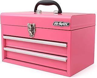 Hi-Spec Pink Steel Metal Chest & Drawers Tool Box Carry Case: Ladies Styled High-Gloss Finish Portable Storage for Everyday Use