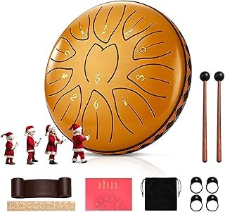 Steel Tongue Drum, Couleeur 6 Inch 11 Notes, C Key & Rust-Proof Tongue Drum Percussion, Leaf Pattern Handpan Outside with Bag and Percussion Instruments for Meditation, Music Therapy