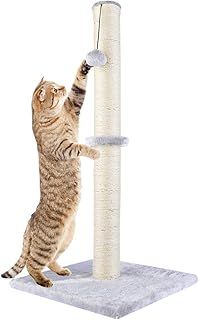 Dimaka 29" Tall Cat Scratching Post, Claw Scratcher Sisal Rope Covered Soft Smooth Plush, Vertical Scratch [Full Strectch], Modern Design 29 Inches Height (Grey)