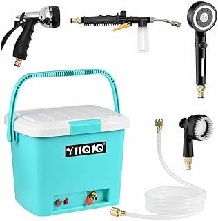 YIIQIQ 4-in-1 Portable Shower System UK | 17L 5X Pressure Washer for 4x4 Mud & Dog Baths | Fast-Charging 45min Cordless | Patio & Caravan Ready | Multi-Use Pro Nozzles