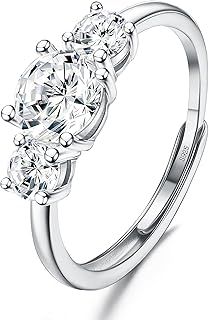 JeweBella 925 Sterling Silver Rings for Women Girls Cubic Zirconia Adjustable Thumb Ring Promise Wedding Engagement Rings Silver Eternity Ring Anniversary Jewellery Gifts