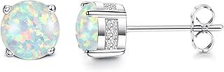 Opal Stud Earrings 18K White Gold Plated Stainless Steel Post Round Cut Created White Opal Stud Earrings for Women 6MM