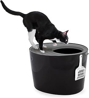 Iris Ohyama Cat Litter Box with Scoop, Up to 7kg, Black/Gray, Top Entry, Cat Litter Tray, Enclosed, For Kitten, High Sided, Hooded, Large, Jumbo, BPA Free, Deep, Easy to Clean, PUNT-530