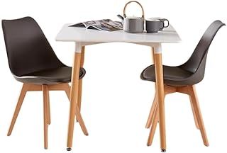 Home Source White Kitchen Dining Table Set 2 Padded Grey Chairs Wooden Legs, 80cm Table