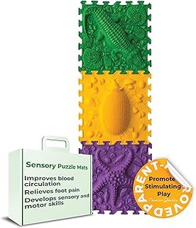 3-Piece Sensory Massage Puzzle Play Mat – Interlocking Orthopedic Floor Tiles & Textured Sensory Mats for Kids & Adults (Animal Trio)