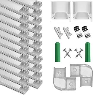 LED Aluminum Profile U-Shape 20x1m, Led Channel with Cover, Led Aluminum Channel and Diffuser for Led Strip Lights with Milky White Cover, End Caps and Metal Mounting Clips (20×1M-U, Silver)