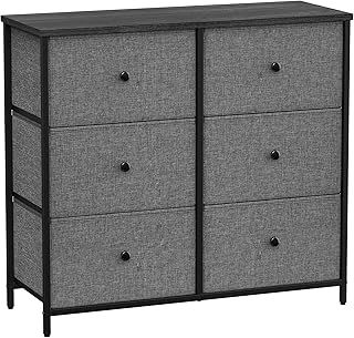 SONGMICS Chest of Drawers, 6 Fabric Drawers with Metal Frame, Storage Organiser Unit, Dresser, for Nursery, Bedroom, Hallway, Camel Yellow and Cream White LTS323W01