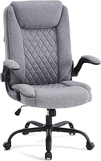 Ergonomic Office Chair Computer Chair Executive Office Chair with Flip Up Armrest High Back Tilt Function Height Adjustable Comfortable Desk Chair for Home Office Fabric Grey