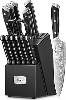 Yabano Knife Set, 14 Pieces Kitchen Knives Set with Built-in Sharpener Wooden Block, Professional German Stainless Steel Knife Block Set
