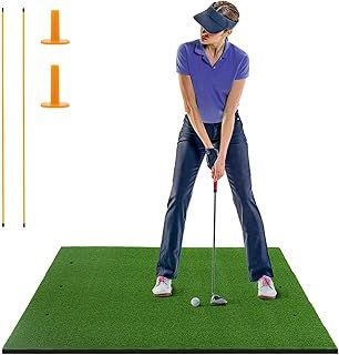 COSTWAY Golf Hitting Mat, 5 x 3 FT/5 x 4 FT Artificial Turf Mat with 2 Rubber Tees and 2 Alignment Sticks, Golf Training Mat for Home Backyard Garage