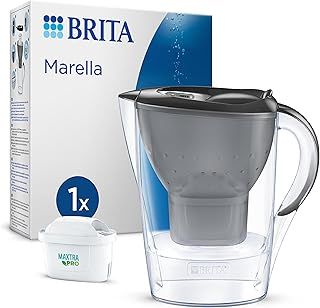 BRITA Marella Water Filter Jug Graphite (2.4L) incl. 1x MAXTRA PRO All-in-1 cartridge - fridge-fitting jug with digital LTI and Flip-Lid - now in sustainable Smart Box packaging