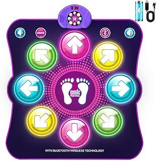 LEAPRCSTORE Light Up Dance Mat for Girls, Rechargeable Dance Pad Toys Gifts for 3 4 5 6 7 8 9 10+ Year Old Kids, Music Dance Play Mat with 6 Game Modes & Wireless Bluetooth, Christmas Birthday Gifts
