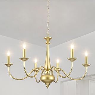 Gold Chandelier Ceiling Light, 6 Arm Gold Light Fitting Ceilings Living Room Modern Ceiling Chandelier Lights for Dining Room, Bedroom, Kitchen, Hallway, E14 Socket