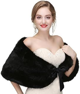 haozaikeji Faux Fur Shawl and Wrap for Women Fluffy Wedding Bridal Warm Shawls Stole Shrug with Satin Strap Closure Plush Cape Coat for Wedding Dress Cheongsam