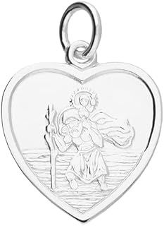 Sterling Silver Heart St Christopher Pendant necklace on a 18" Curb Chain Gift Boxed