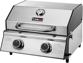 Compact Gas Stainless Steel 2 Burner Barbecue, Built-in Temperature Gauge for Patio Terrace, Camping, Home Garden Party Outdoor BBQ Table Top Cooking