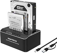 RSHTECH Hard Drive Docking Station Dual Bay, Aluminum External 2.5 & 3.5 inch SATA HDD/SSD Enclosure , USB 3.0 Type-C/A to SATA HDD Caddy, Supports UASP, Offline Clone, Tool-Free, 2x 22TB (RSH-DS01C)