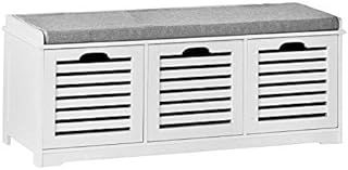 SoBuy Hallway Storage Bench Shoe Bench Shoe Cabinet with Seat Cushion and 3 Drawers White W105 x D35 x H43cm FSR23-W