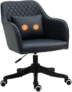 Vinsetto PU Leather Office Chair with Rechargeable Electric Vibration Massage Lumbar Pillow, Wheels, Dark Blue