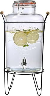 8L litres Glass Drink Dispenser with Black Wire Stand + Tap/Lid – Glass Water Dispenser for Juices, Cocktails, Lemonade & Water