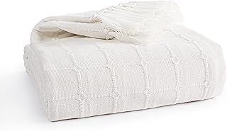 EHC Throws for Sofas, Settee Throws covers 3 or 4 Large Seater Sofa, Cotton Bedspread Bed Blanket, 254 x 279cm, Ivory