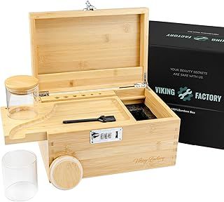 Premium Large Bamboo Box with Removable Sliding Tray Roll Kit, Great Gift Set with All Accessories, Home Decorative Box with Combination Lock