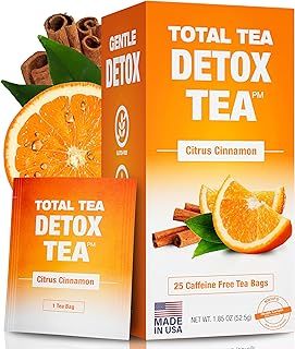 Total Tea Slimming Detox Tea Caffeine Free, Herbal Tea with Chamomile, Hibiscus Tea and Ginger Root for Colon Cleanse and Weight L0SS – Natural Citrus&Cinnamon Herbal Tea for Digestive Health(25 Bags)