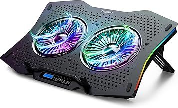 TECKNET RGB Laptop Cooler,LED Display,7-Height Levels,10 Lighting Modes,Gaming Laptop Cooling Pad,6-Speed Fan Control,Laptop Cooling Stand,2 USB Ports,for 9''-17'' Notebooks (Black)