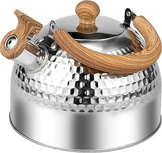 Foribyw 2L Stove Top Whistling Kettle, Stainless Steel Teakettle Teapot with Anti-Scald Handle, Even Heating Induction Kettle for Kitchens Gas Stove Induction Cooker(2L,Silver)