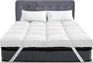 Linens World Mattress Topper Double Bed - 10CM Extra Thick Double Mattress Topper - 1000GSM Filling Fiber - Luxurious Comfort, Hypoallergenic, Elastic Straps Deep Pocket Thick