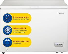 Russell Hobbs Free Standing Chest Freezer, 300 Litres, Low Noise, Garage Safe, Counterbalance Lid, Front Drain Hole, 1.8m Cord, Castor Wheels, 5 Year Registered Guarantee White, RH300CF201W
