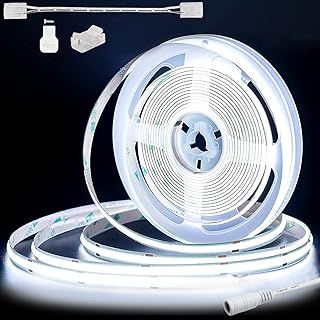 COB LED Strip 12V 5M, 6000K Daylight White 504LEDs/M LED Strip Lights,CRI93 8mm Width Bright Dotless LED Tape for Cabinet,Bedroom,DIY Projects with 2Pin 8MM Connector(Power Supply Not Included)