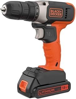BLACK+DECKER 18V Cordless 37Nm Torque Drill Driver with LED Worklight, 1.5Ah Battery & Charger, BCD001C1-GB