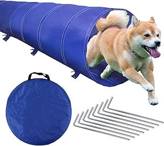 Dog Tunnel Agility Training Equipment - Dog Obstacle Course Play Tunnel for Garden - Cat Dog Outdoor Play Equipment with 8 Metal Pins & Carrying Bag - Collapsible Animal Pet Exercise (3 Metres)